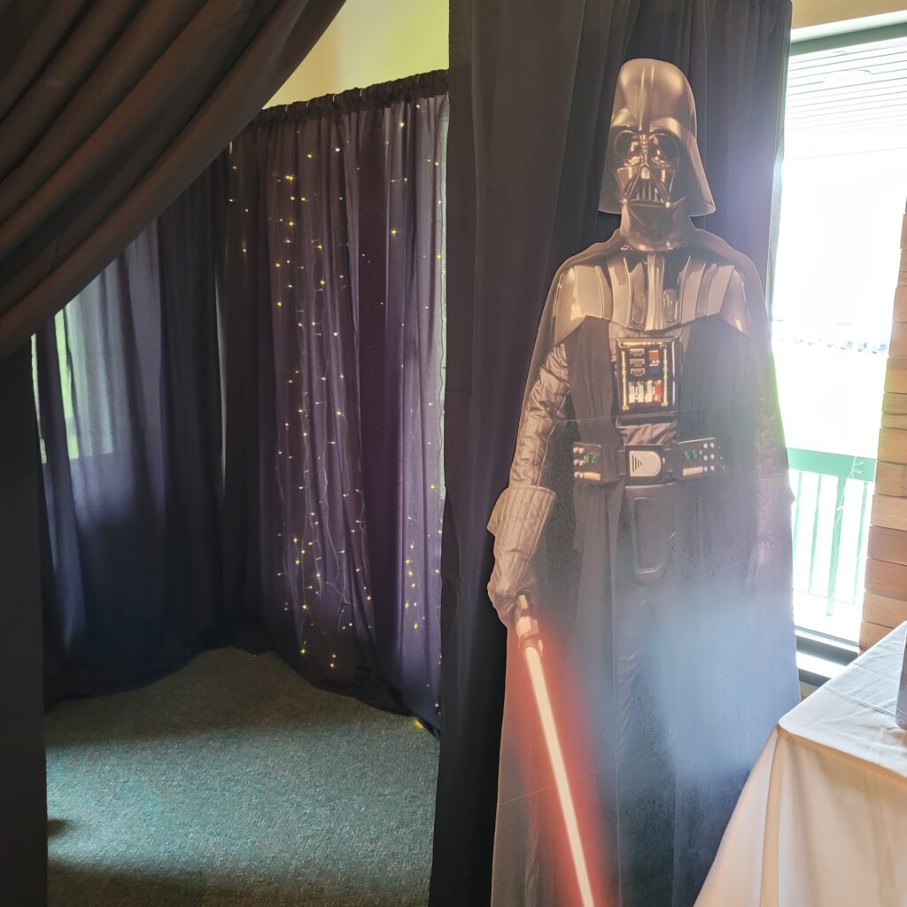 a star wars scene is shown through the window
