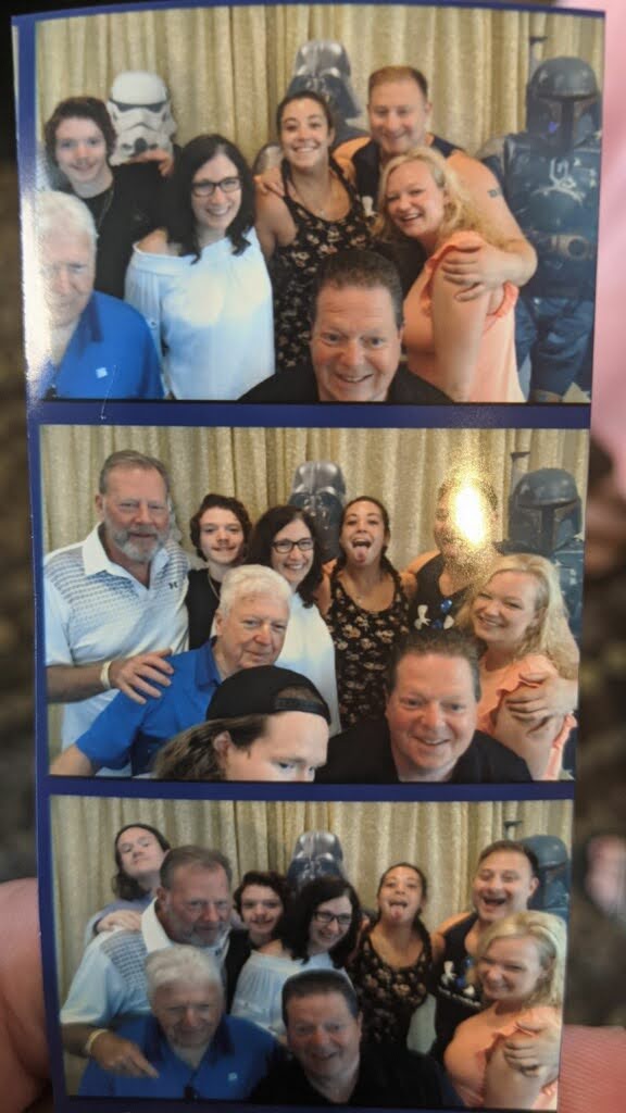 two pictures of people taking a selfie together