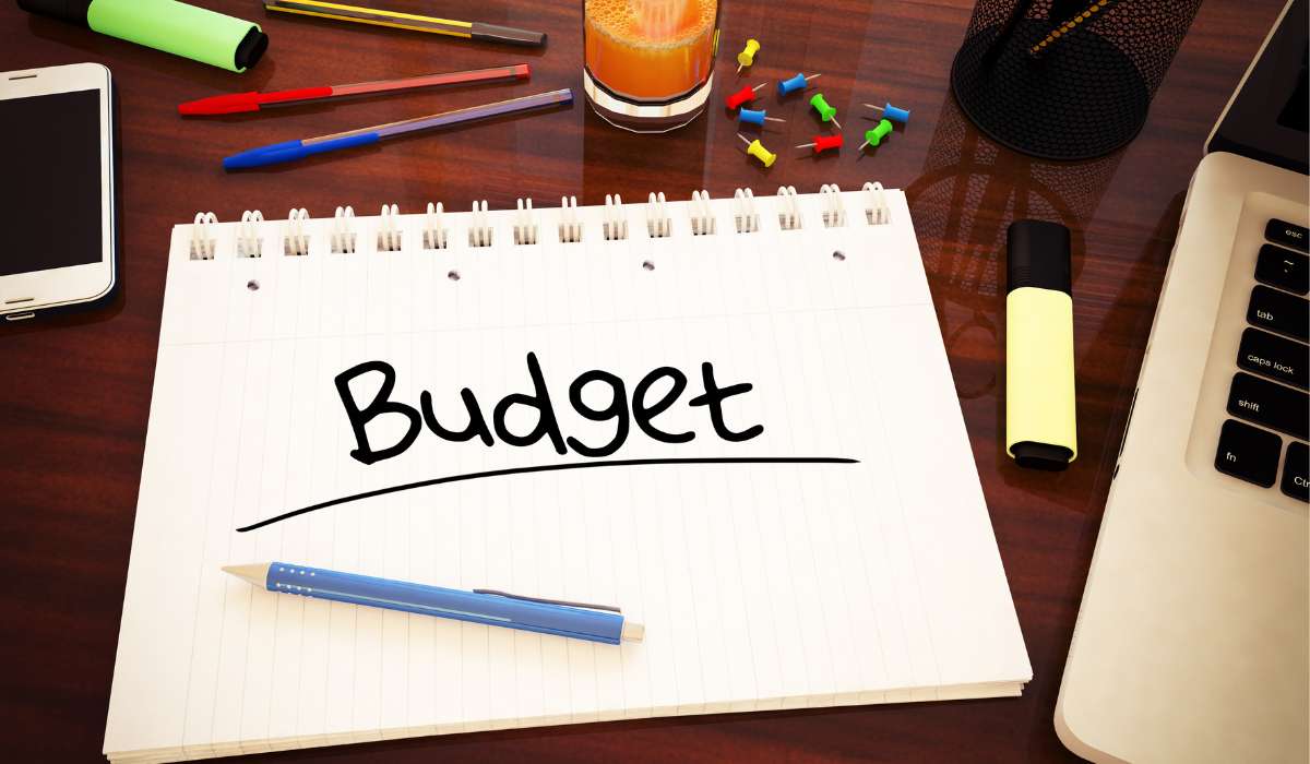 a notebook with the word budget written on it